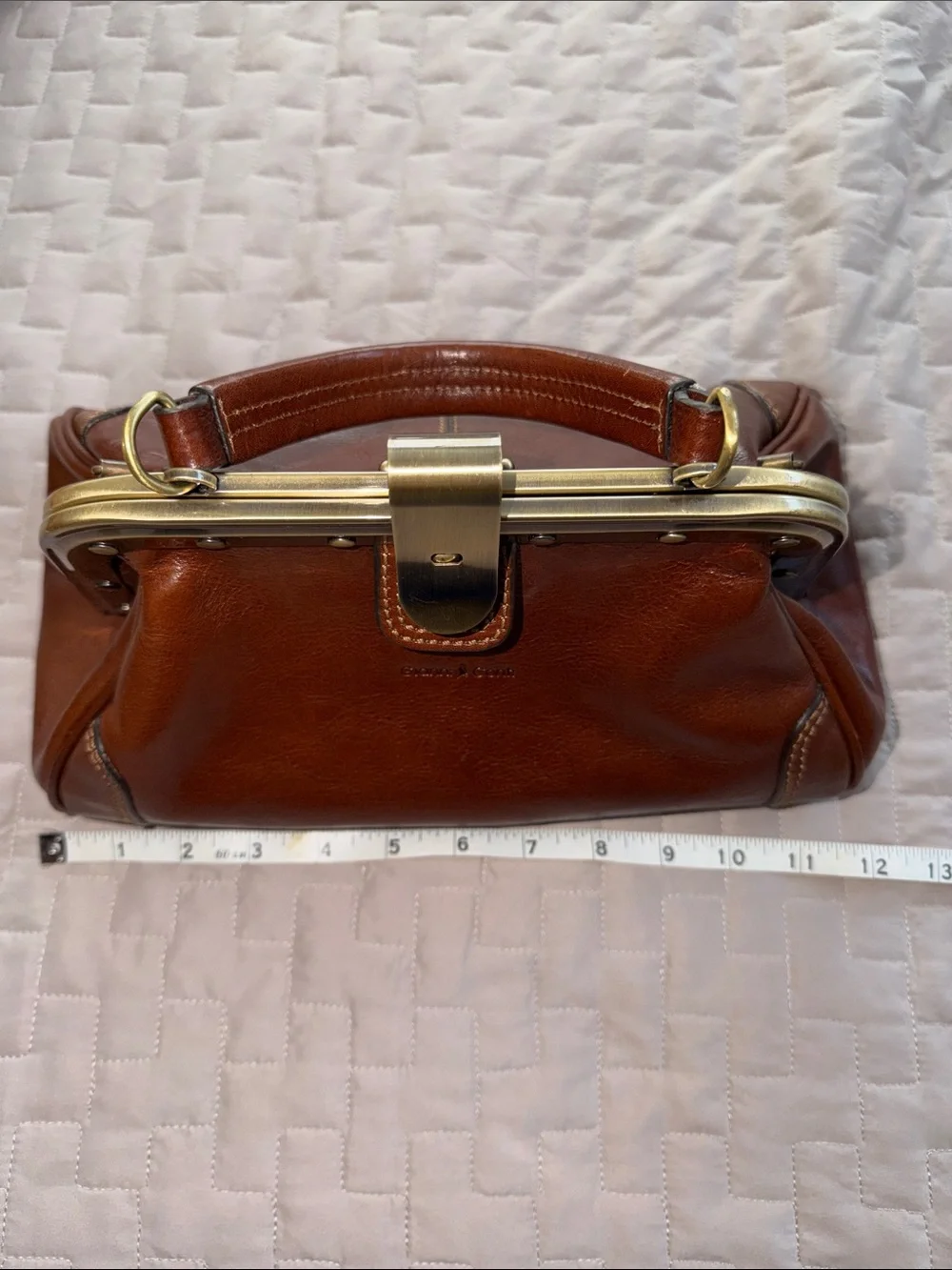 Gianni Conti Brown Italian Leather Metal Frame-Top Satchel Handbag